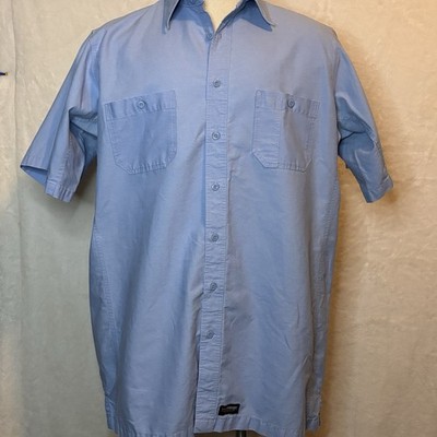 Wrangler Workwear Shirt Mens XL Blue Canvas Button Up Pockets Short Sleeve Logo