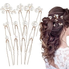 12 Pack Pearl Hair Pins, Bridal Pearl Bobby Pins Handmade U Shaped Wedding Ha...