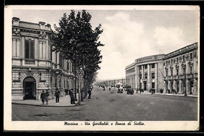 Ansichtskarte Messina, Via Garibaldi e Banco di Sicilia 