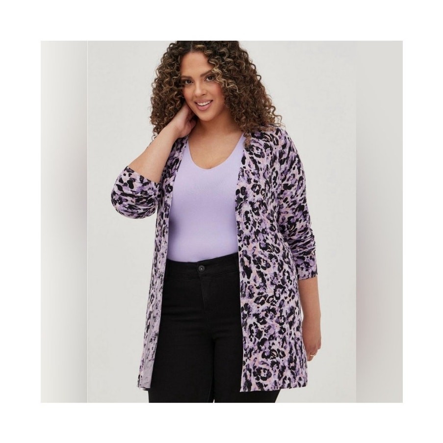 Torrid Leopard Print Purple Button Front Cardigan… - image 2