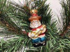 VTG Glass Christmas Cowboy Ornament Playing a Guitar Hand Painted 3 T