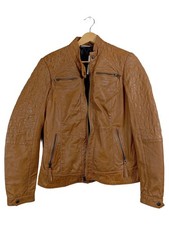 Street One Damen Lederjacke Bikerjacke Braun Gr. 40 Echtleder Gesteppt