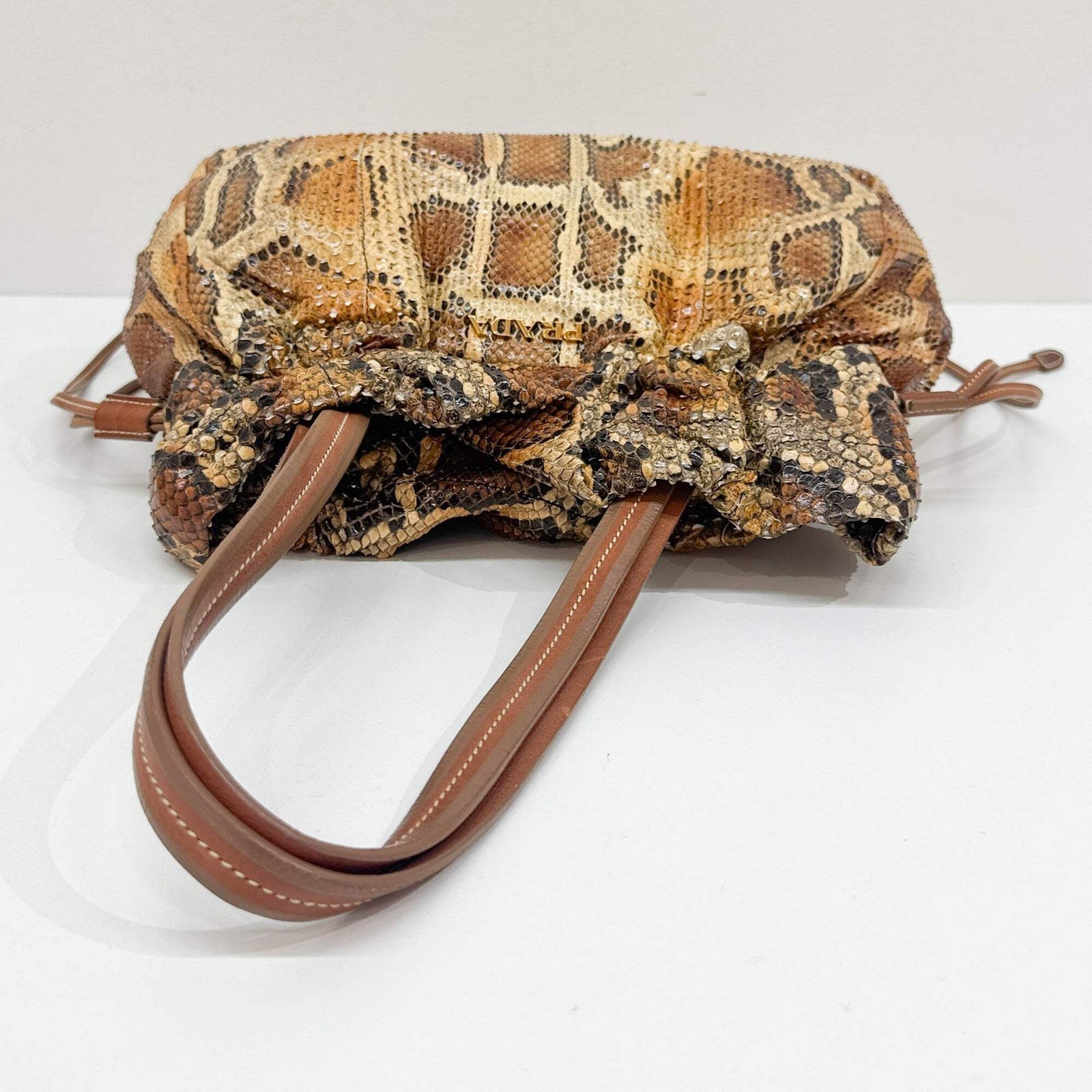 PRADA Drawstring Amber Python Embossed Leather Sh… - image 7