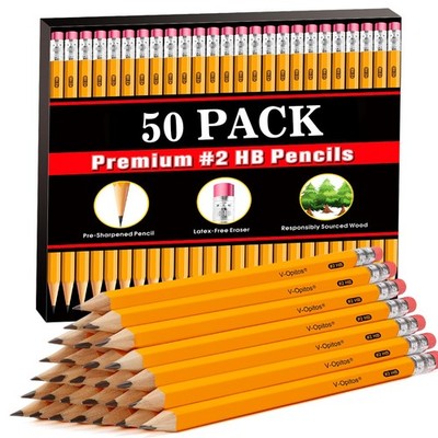 Wood-Cased #2 HB Pencils 50 Pack Bulk Pre-Sharpened Yellow Pencils with Top Era
