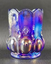 Boyd's Crystal Art Glass BEADED OVAL TOOTHPICK HOLDER 2008-2013 BLUE CARNIVAL
