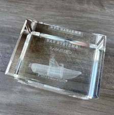 BAE Systems Military Protector Ship 3D Etched Crystal Block Paper Weight