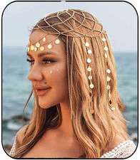 Yean Adults Gold Head Chain Sequins Headband Bohemian Hair Jewelry Tassel Festiv
