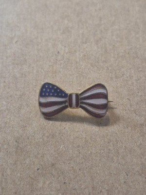 Antique Red White & Blue American Flag Bow Tie Pin/Brooch Enamel Rhinestone