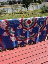 WOW Antique Vintage Hand Stitched Broken Star Quilt 67x73