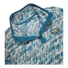 LL Bean Women's MEDIUM 1/4 Snap Sweater Knit Fleece Pullover Teal Blue Pattern