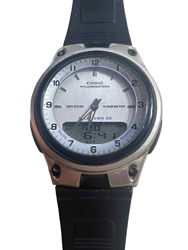 Vintage WORKING Casio AW-80 Telememo 30 50m 3Time 3 Alarms Ana-Digi Watch bz 10z