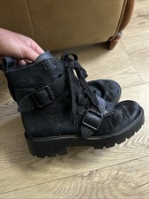 UGG Black Ankle Biker boots UK 5 EUR 38 Real Leather with zips laces buckles