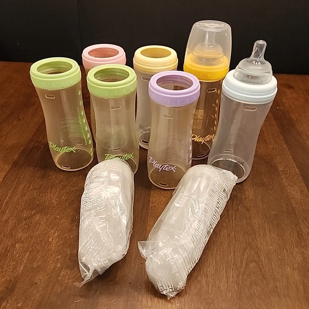 7 Vintage Playtex Drop-Ins Nurser Bottles Set 8oz Lot + Liners