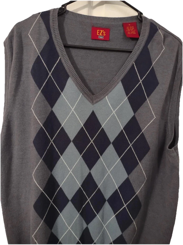 EZ's Haggar Argyle 毛衣背心男式灰色 X-大号 + 免费衬衫 H75 — 第 2/4 张图片