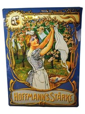 Emailleschild Hoffmann's Stärke Frau mit Wäsche Vintage Blau 40x30cm