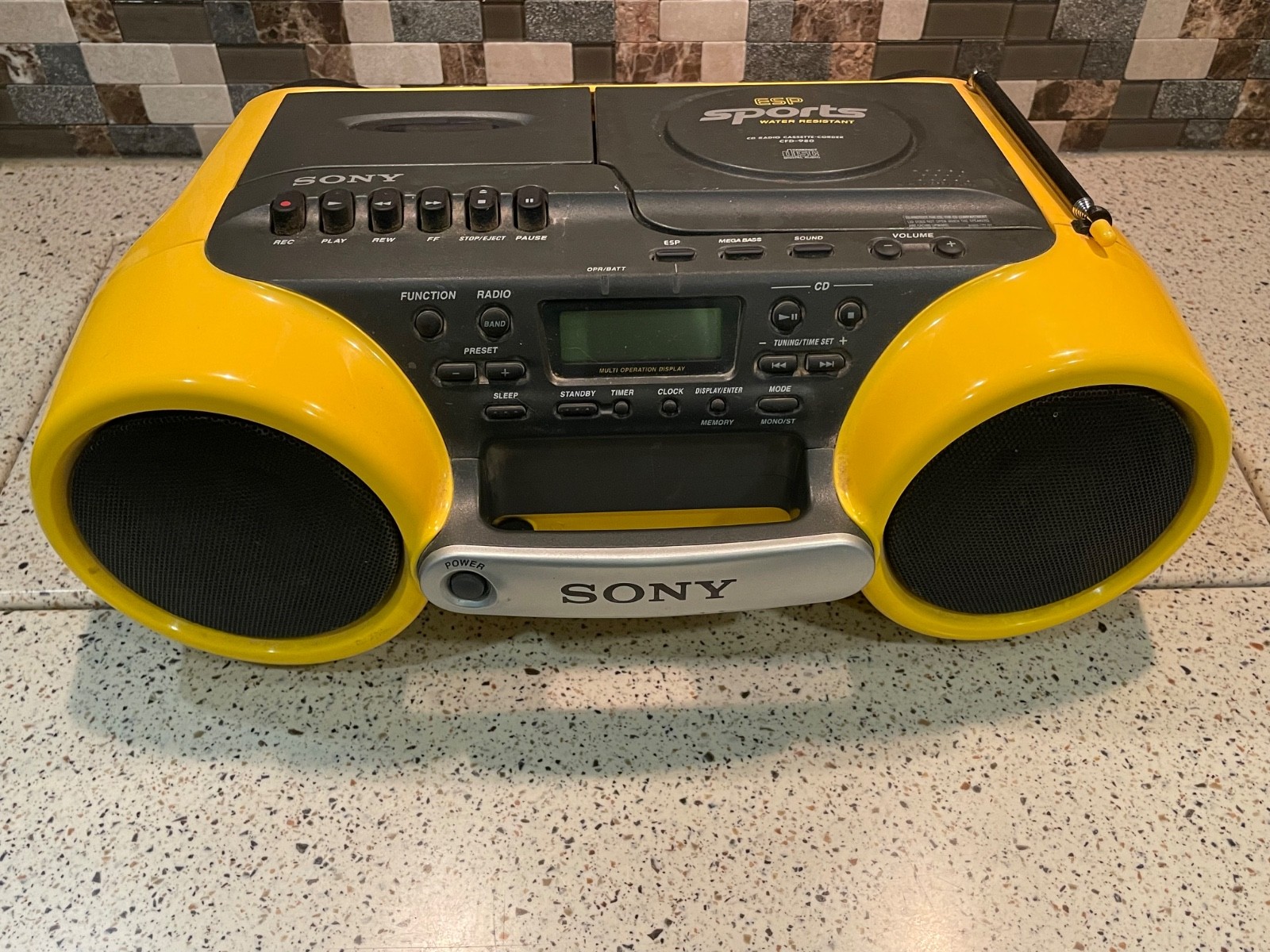 Sony ESP Sports CFD-980 Water Resistant Radio CD Cassette Ye