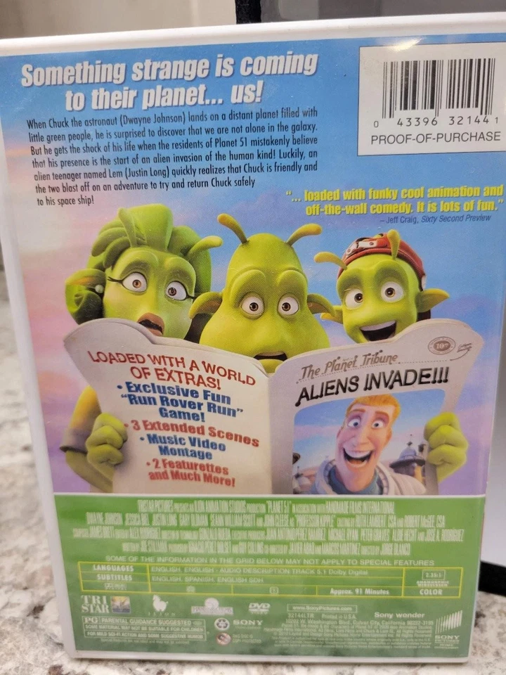 Planet 51 DVD 2009 Animated Family Comedy Dwayne Johnson Justin Long - Image 2 of 2