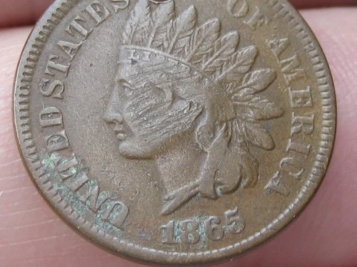 1865 Indian Head One Cent Penny- Fancy 5, Fine/VF Details, Counterstamp C