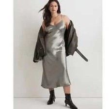 Madewell The Layton Midi Slip Dress Womens Size 00 Silver NWT