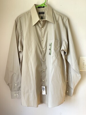 Arrow Men's Button Down Wrinkle Free Shirt Tan-Beige Size M 15-15 1/2 (34/35)