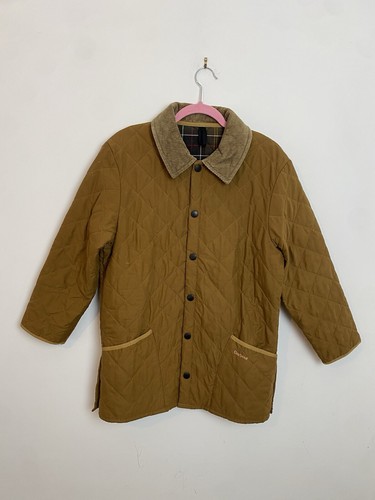 Barbour XS Brown Classic Eskdale Quilted Popper Close Jacket Coat Collar