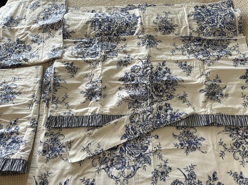 Exclusive JC Penny Cotton Lined Drapes Blue White Floral 84” Inch Set - Picture 2 of 9