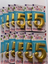Lot of 12 Age #5 Birthday Cake Candles Gold 3" Tall Brand New Sealed