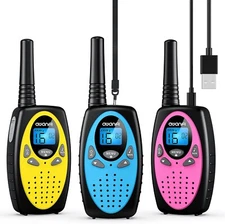AWANFI Walkie Talkie Rechargeable Set of 3 Children Adults with 1200 mAh Li-ion