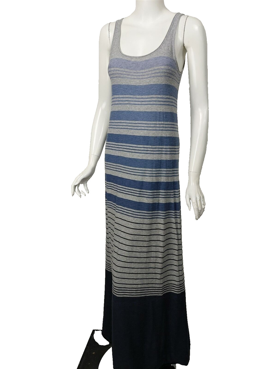 VINCE Blue Gray Navy Cotton Slub Knit Scoop Neck Maxi Dress sz S | eBay