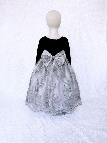 Black Velvet Long Sleeve Embroidery Mesh Flower Girl Dress Wedding Christmas 2 4 - Picture 9 of 42