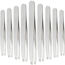 Paquete de 12 pinzas para cejas con punta inclinada de acero inoxidable
