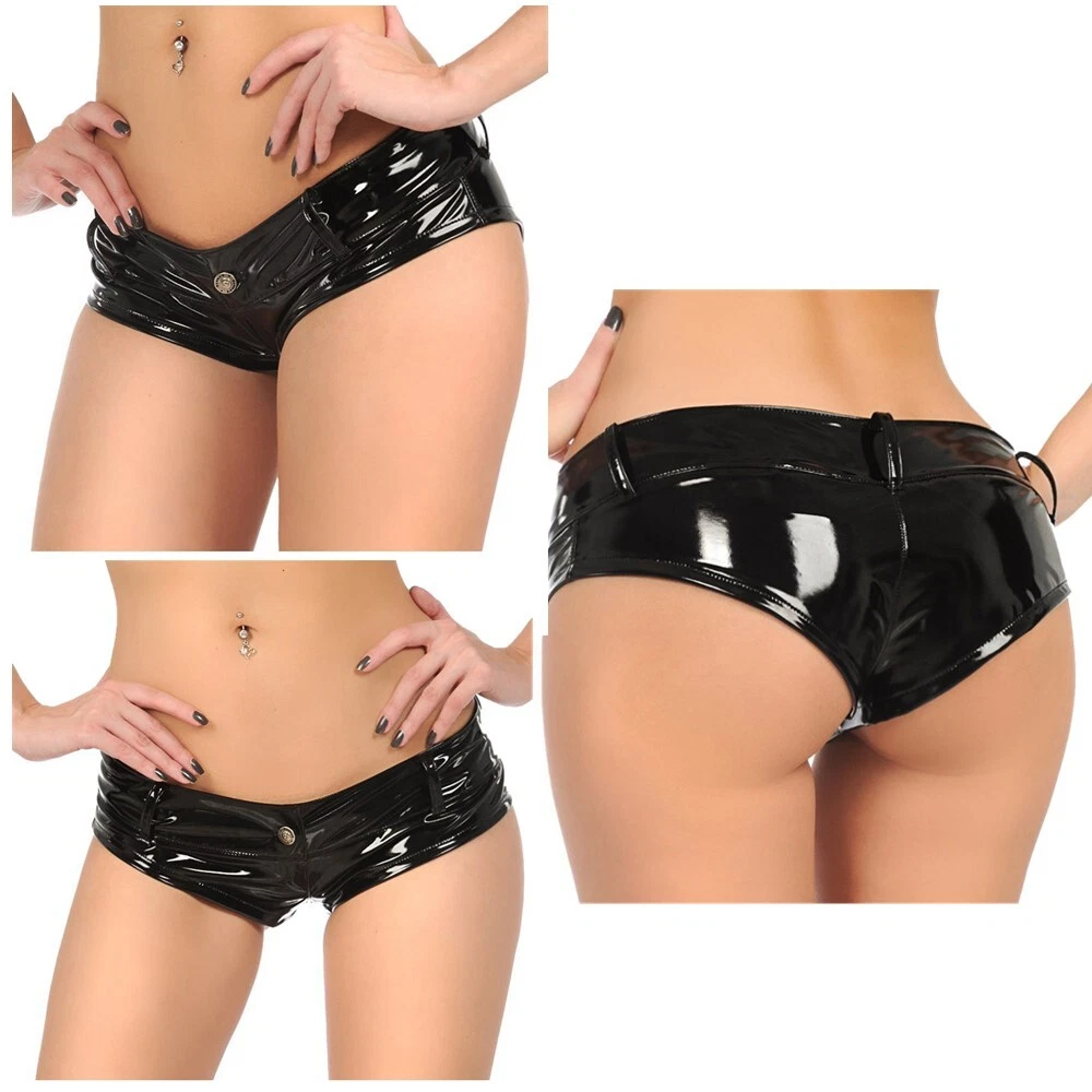 Women's Shiny Latex Booty Shorts Micro Rave Dance Bottoms Boyshorts Cheeky  Panty | eBay