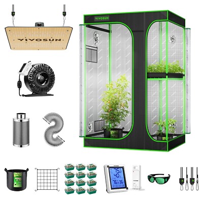 VIVOSUN Multi-Chamber Complete Grow Tent Kit LED Grow Light & Inline Duct Fan 
