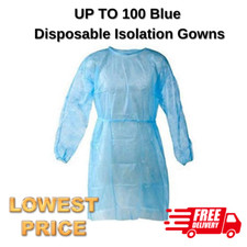 UP TO 100 Blue Disposable Isolation Gowns, Dental  Medical Use, Lightweight