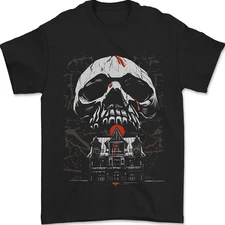 Haunted House Skull Halloween Mens T-Shirt 100% Cotton