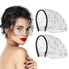2Pcs Black Veil Mesh Veil Headband 1920s Fascinator Headpiece Birdcage Veil B...