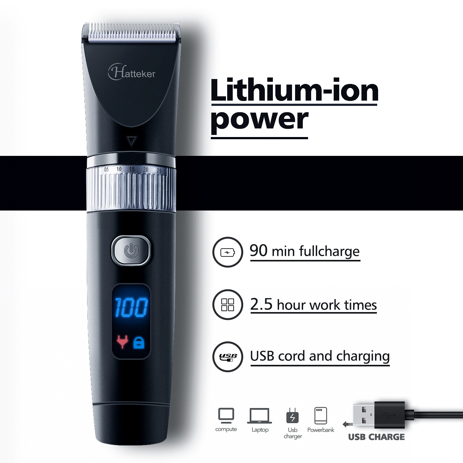 tondeuse cheveux professionnelle led – vue détaillée
