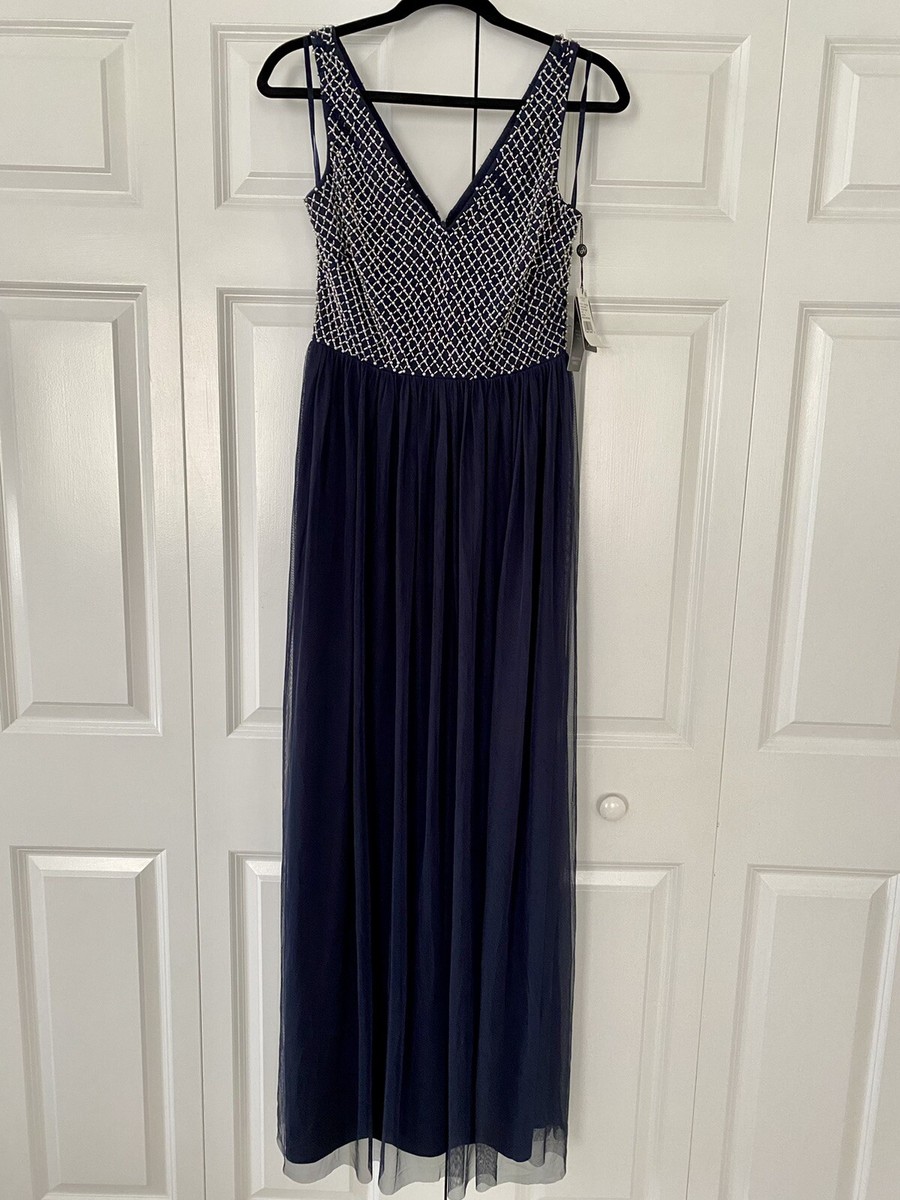 NWT BHLDN Adrianna Papell Bryce Gown Sz Navy Tulle Maxi Dress