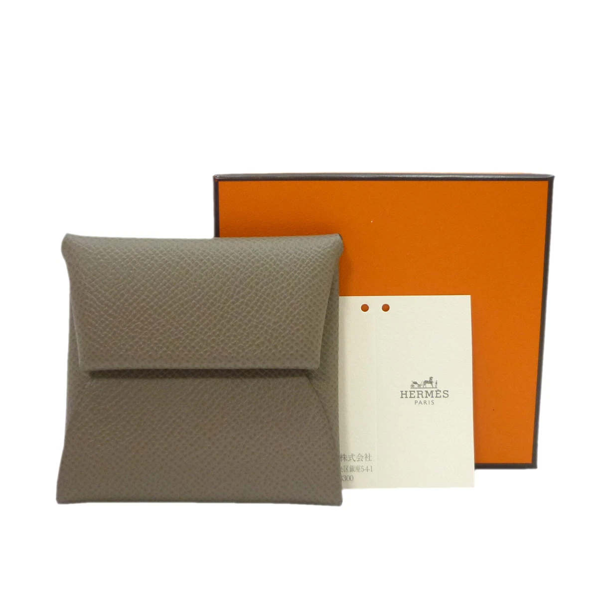 Authentic HERMES Bastia Etoupe Coin Purse Beige Leather W503982
