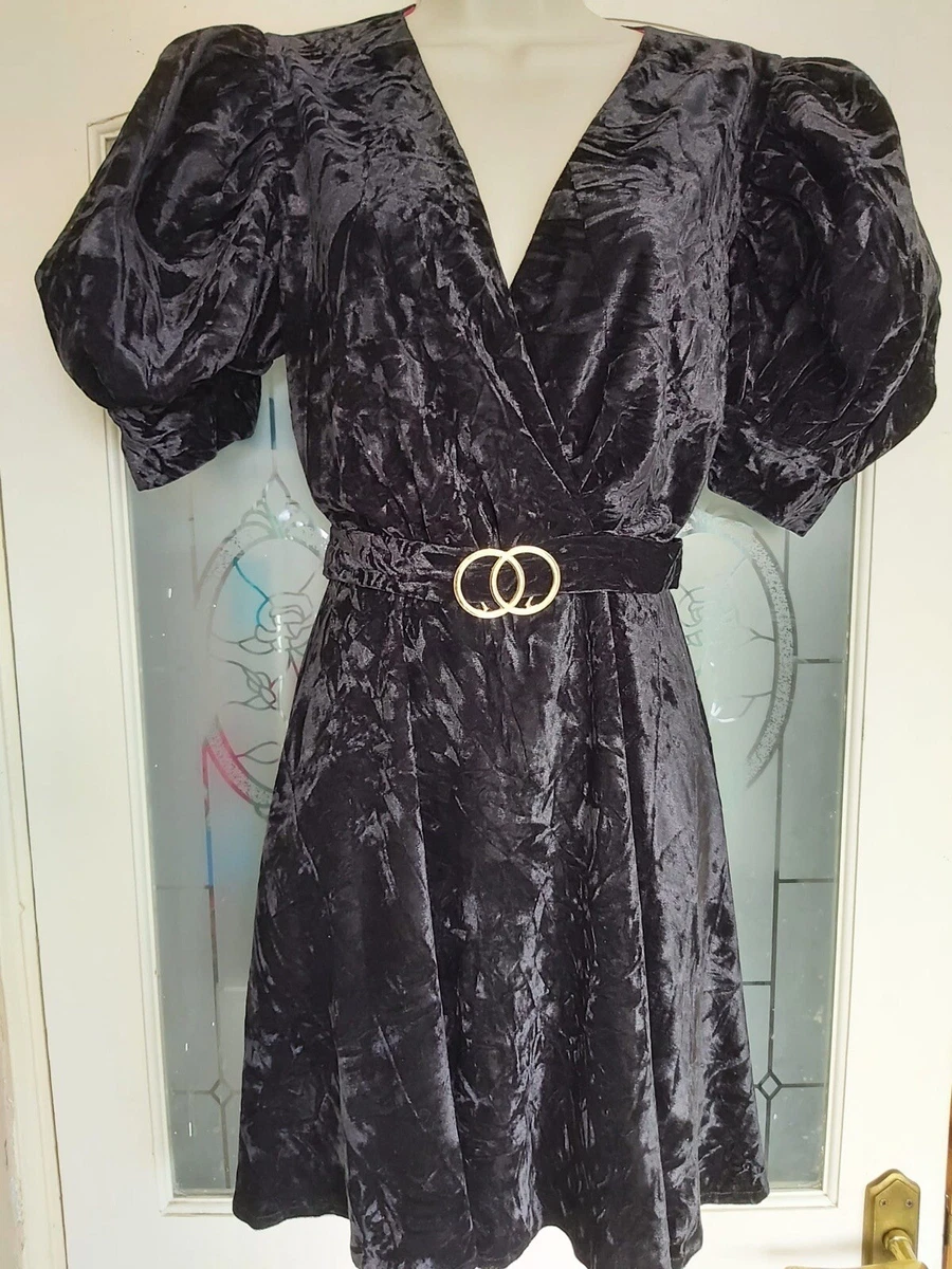 Forever Unique Black Velvet Skater Dress Size 8 eBay