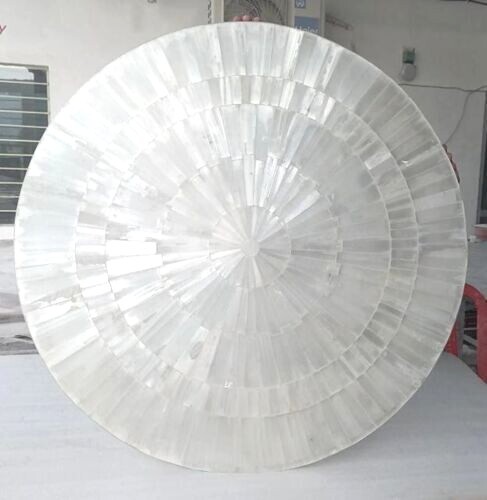21x21 Selenite Round Coffee Table with Sun Rays Design for Home Decor
