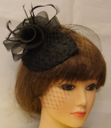 Black mini birdcage veil Hat, Vintage 
