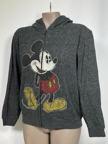 Disney Parks Mickey Mouse Distressed Hoodie mit durchgehendem Reißverschluss meliert grau Damen LARGE - Bild 6 von 11