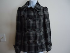 Juniors Hydraulic Double Breasted Button Front Lined Plaid Winter Coat Size Xs