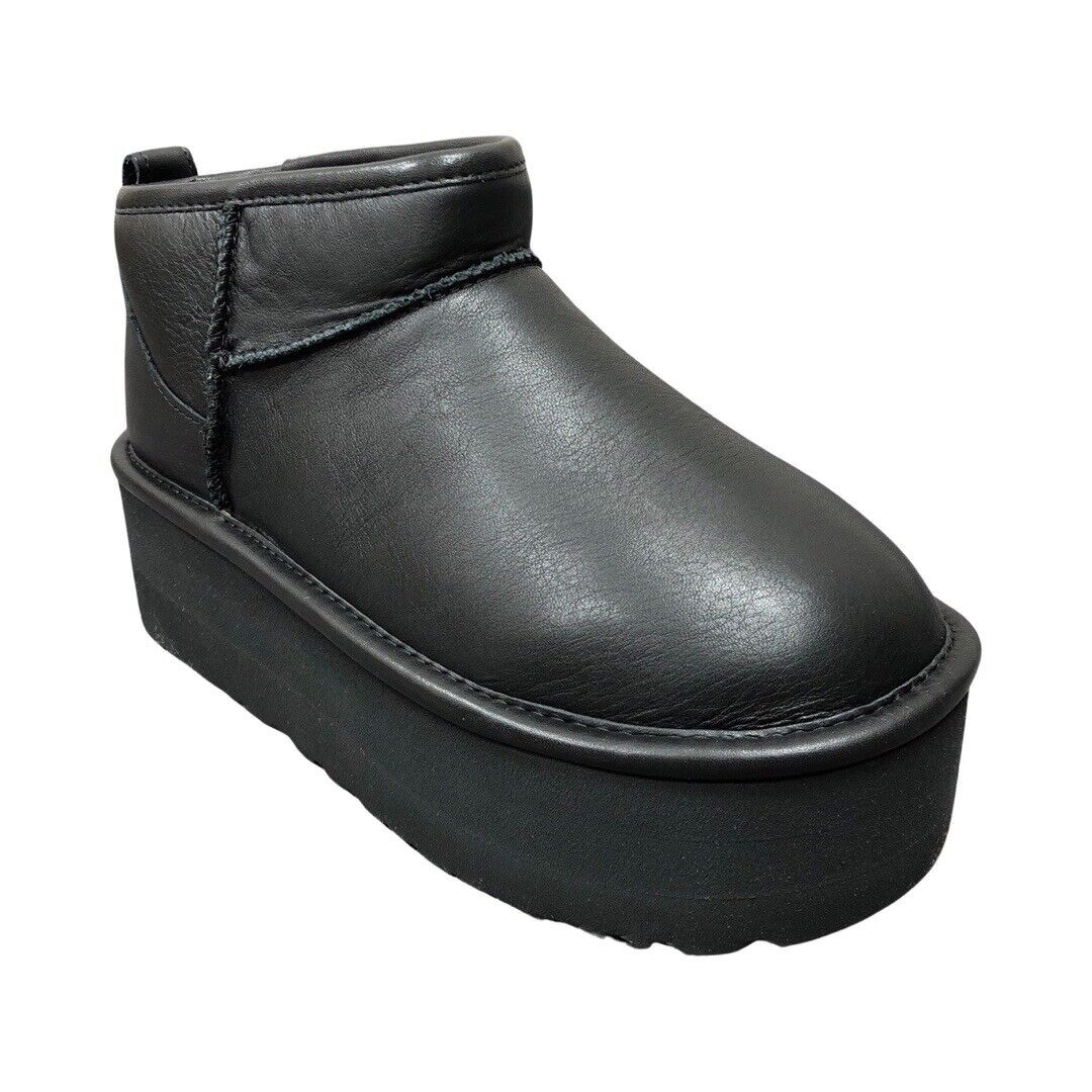 UGG Women's Classic Ultra Mini Platform Leather Black Boots UGG Women's Classic Ultra Mini Platform Leather Black Boots