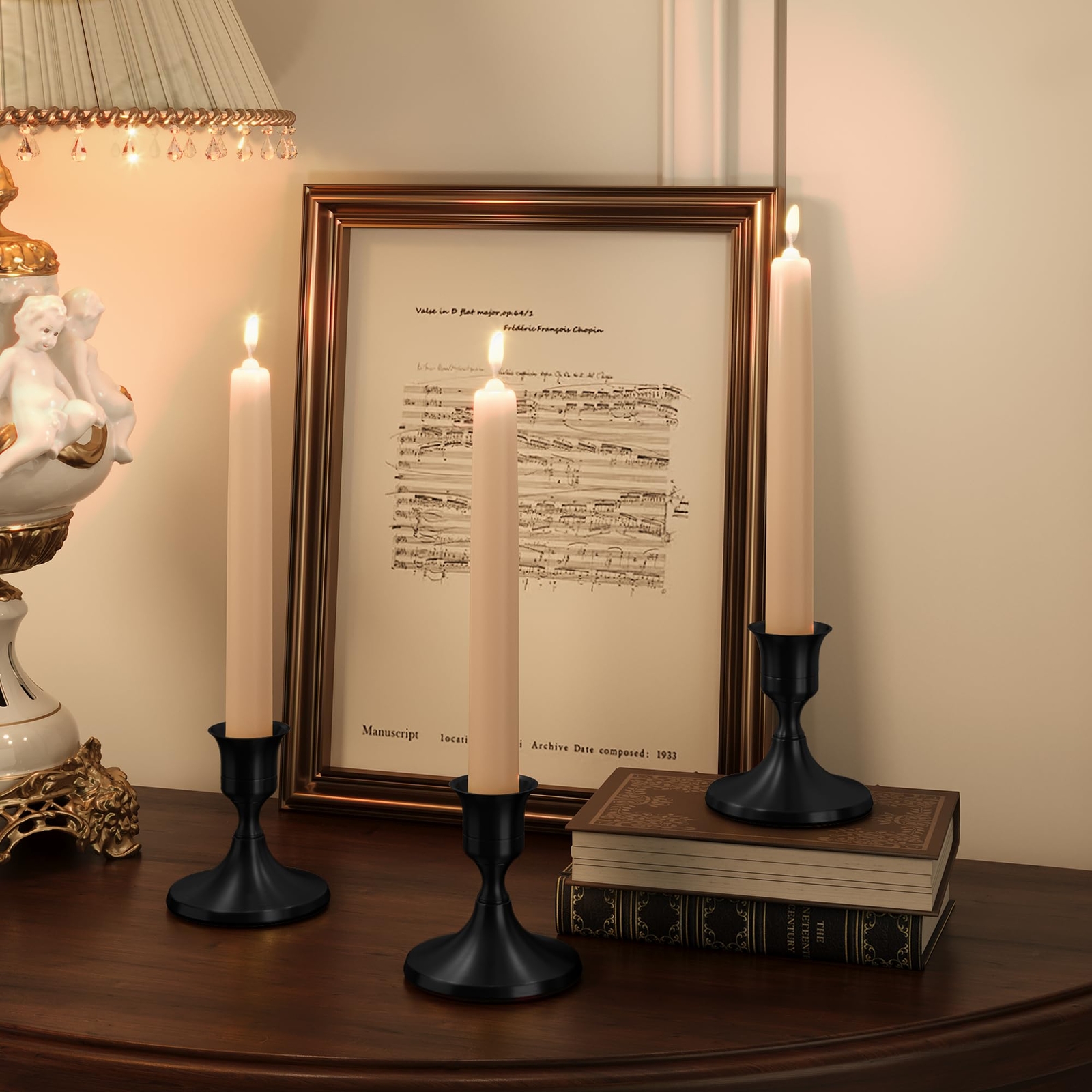 Taper Candle Holders Vintage Metal Candlestick Holders for Set of 2 Black