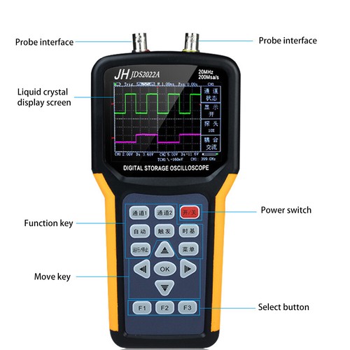 JDS2022A 2CH Handheld Digital Oscilloscope 20MHZ 200MSa/s Sample Rate - Picture 3 of 10