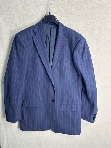 Paul Fredrick Men 42XL Black Red Pin Stripe 100% Cotton Sport Coat extra Long
