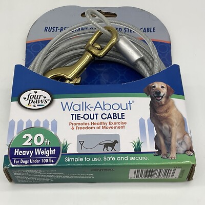 Four Paws Walk About Tie Out Cable  For Dogs Under 100 Lbs- 20 Ft Long