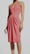  308 Tadashi Shoji Women Pink Crepe Open Back Halter Midi Sheath Dress Size S